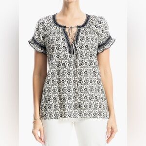 New!Max Studio Floral Black and White Women's Short Sleeve Blouse Various Sizes